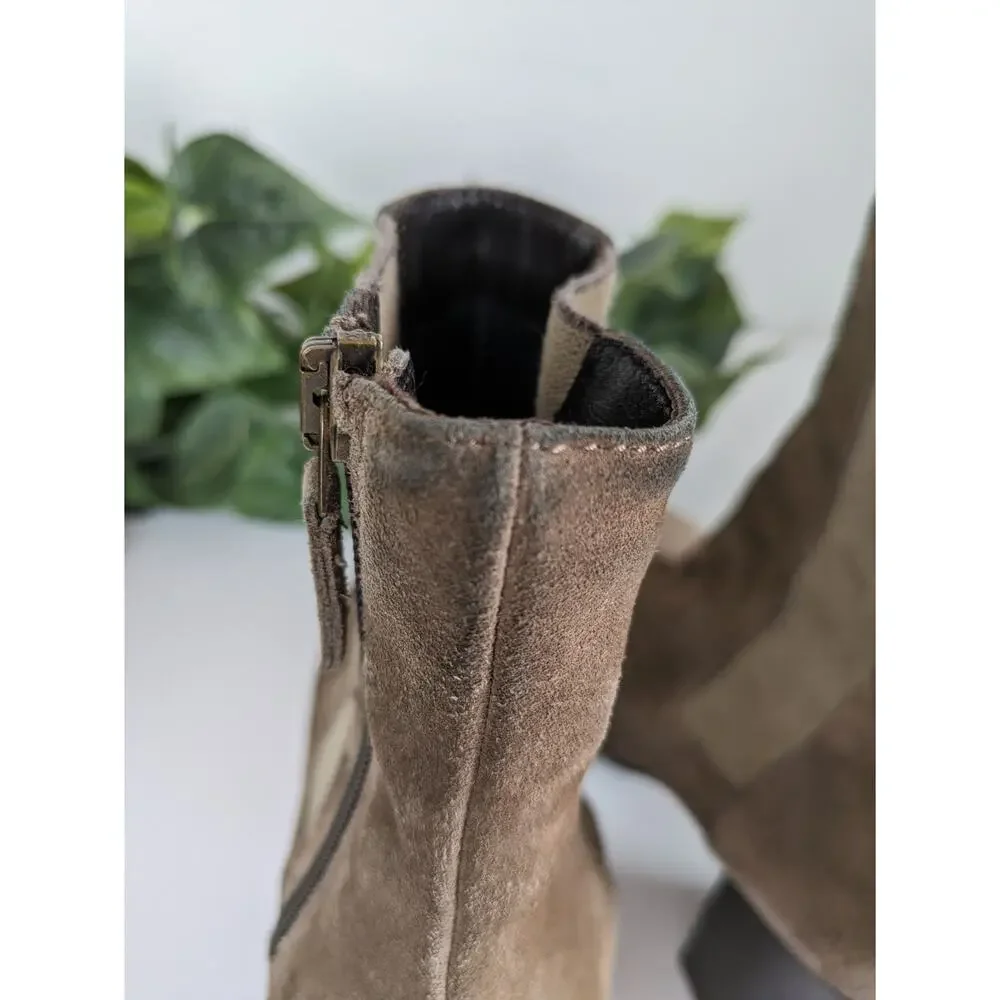 Aquatalia Boots Frida Ankle Boots Suede Chelsea Taupe Ban Block Heel Size 8